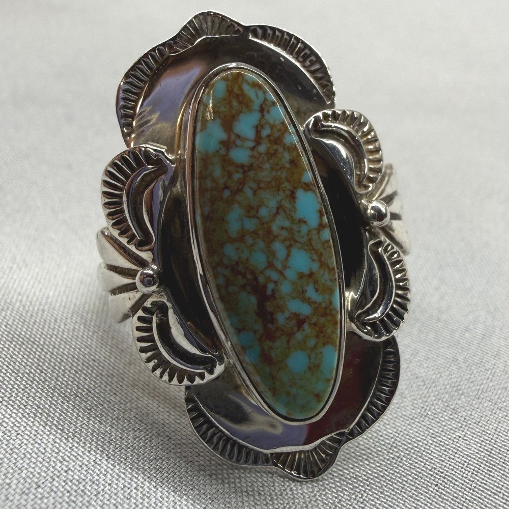 Vintage Turquoise Ring Womens Size 10 Silver Good Southwestern Statement